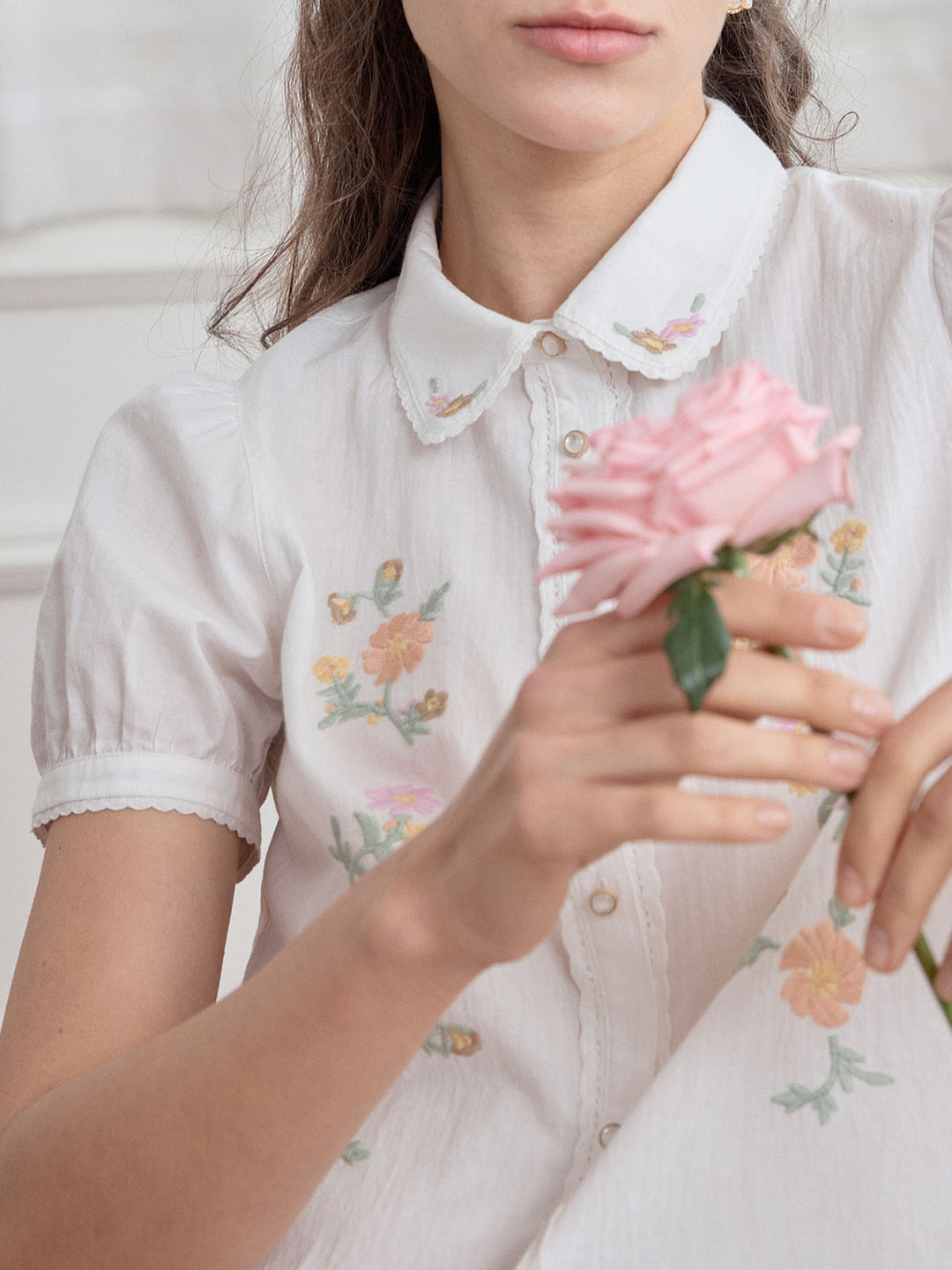 【Final Sale】Emmy Floral Embroidery Button Front Shirt