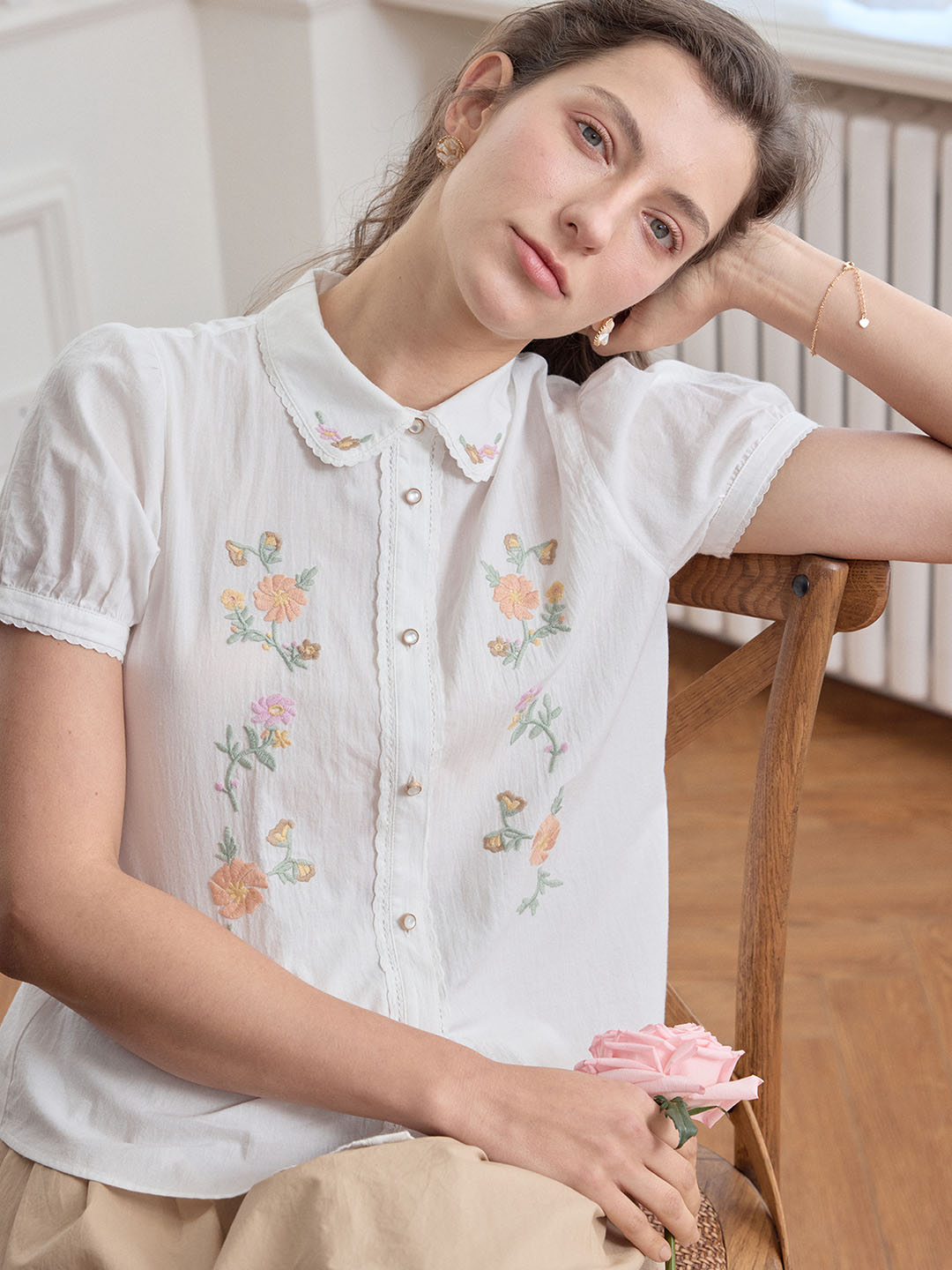 【Final Sale】Emmy Floral Embroidery Button Front Shirt