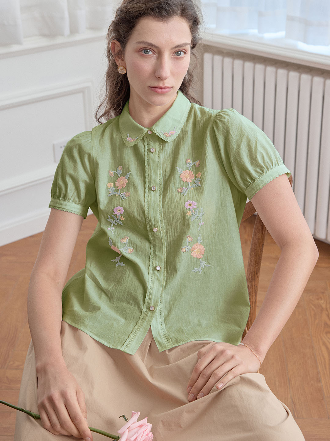 【Final Sale】Emmy Floral Embroidery Button Front Shirt