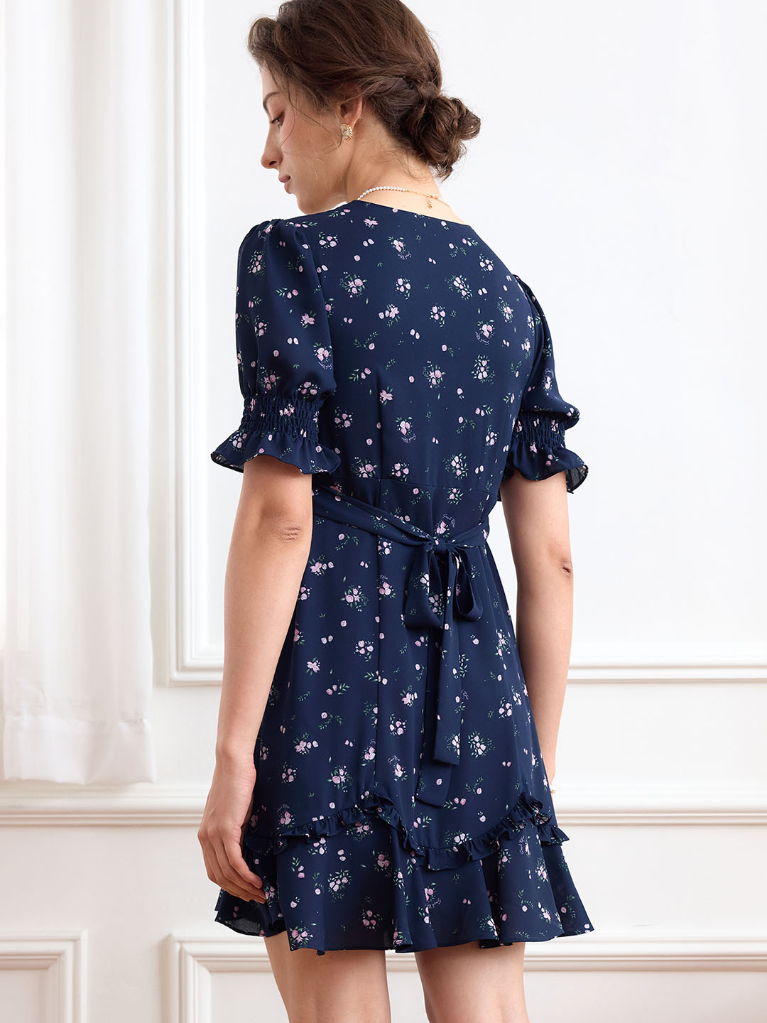 Nalani Ditsy Floral Print Puff Sleeve Ruffle Hem Dress