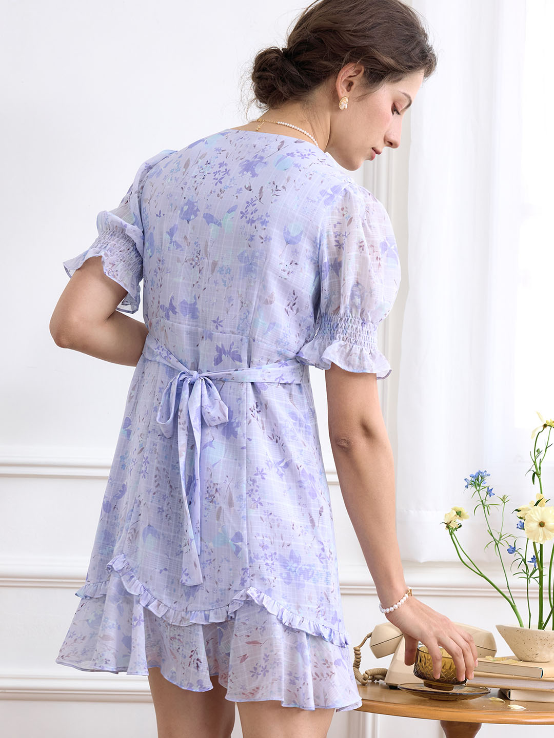 Nalani Ditsy Floral Print Puff Sleeve Ruffle Hem Dress