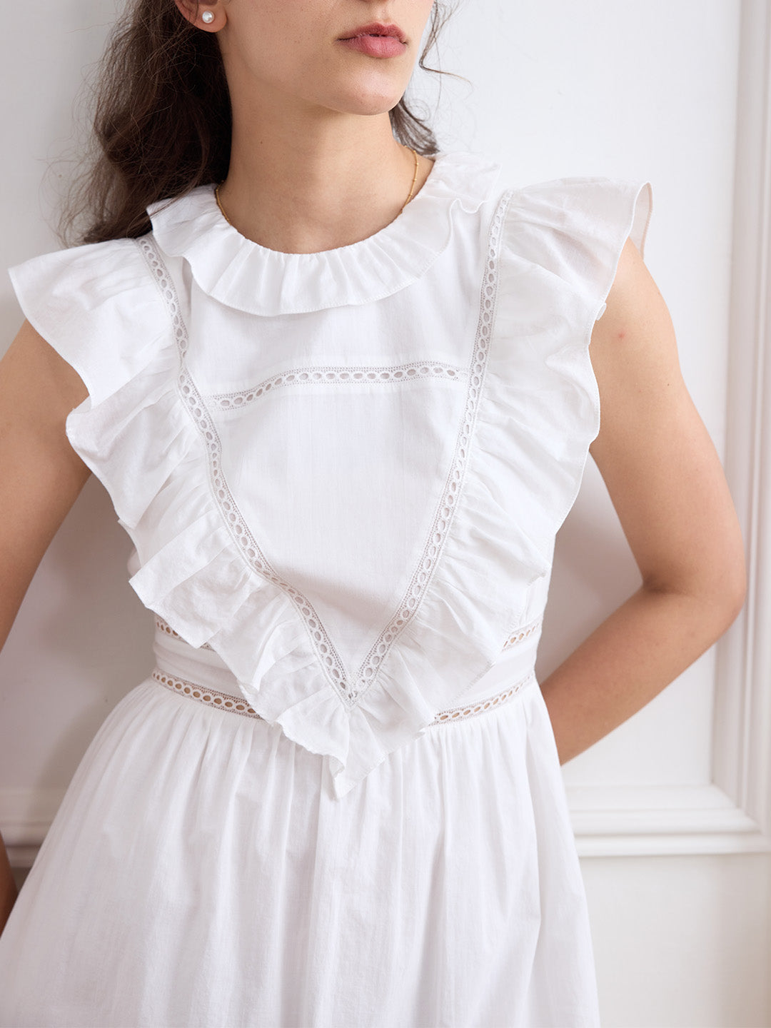 【Final Sale】Jaliyah Solid Ruffle Trim Lace Trim Dress