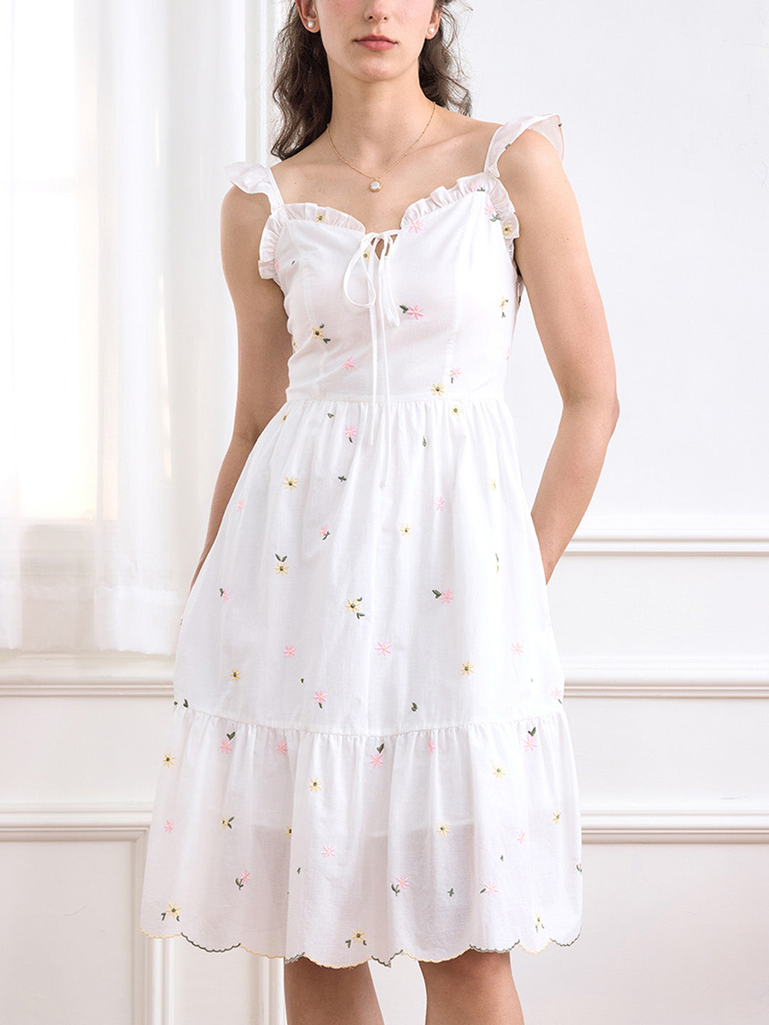 【Final Sale】Alejandra Daisy Embroidered Sling Dress