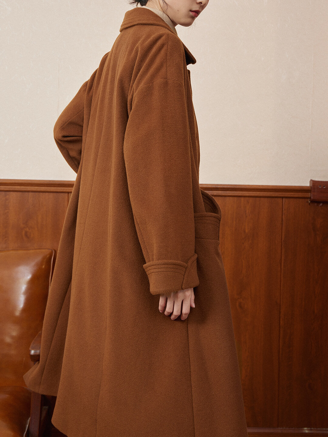 Bella Vintage 100% Wool Caramel Long Coat/Simple Retro/77007