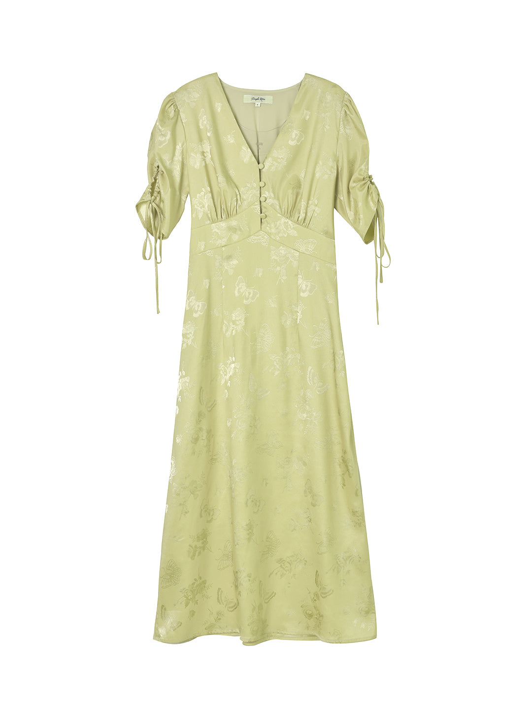 Kora Retro Floral Jacquard Green Tea Length Dress/SIMPLE RETRO