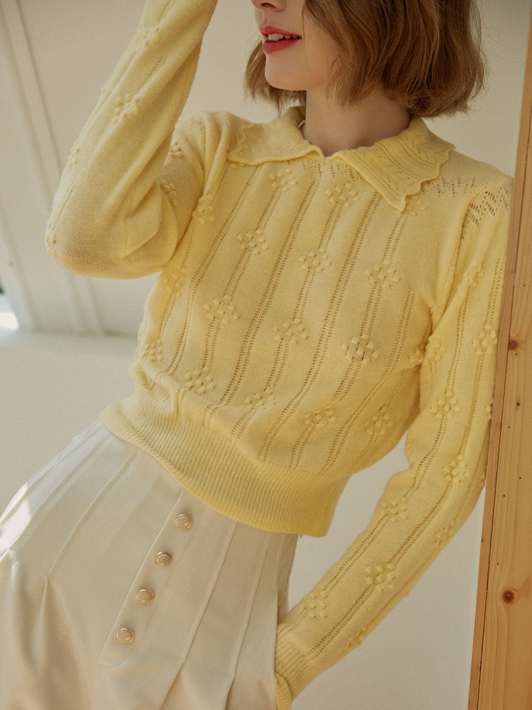 Jasmine Cable Polo Yellow Knit Sweater/simpleretro