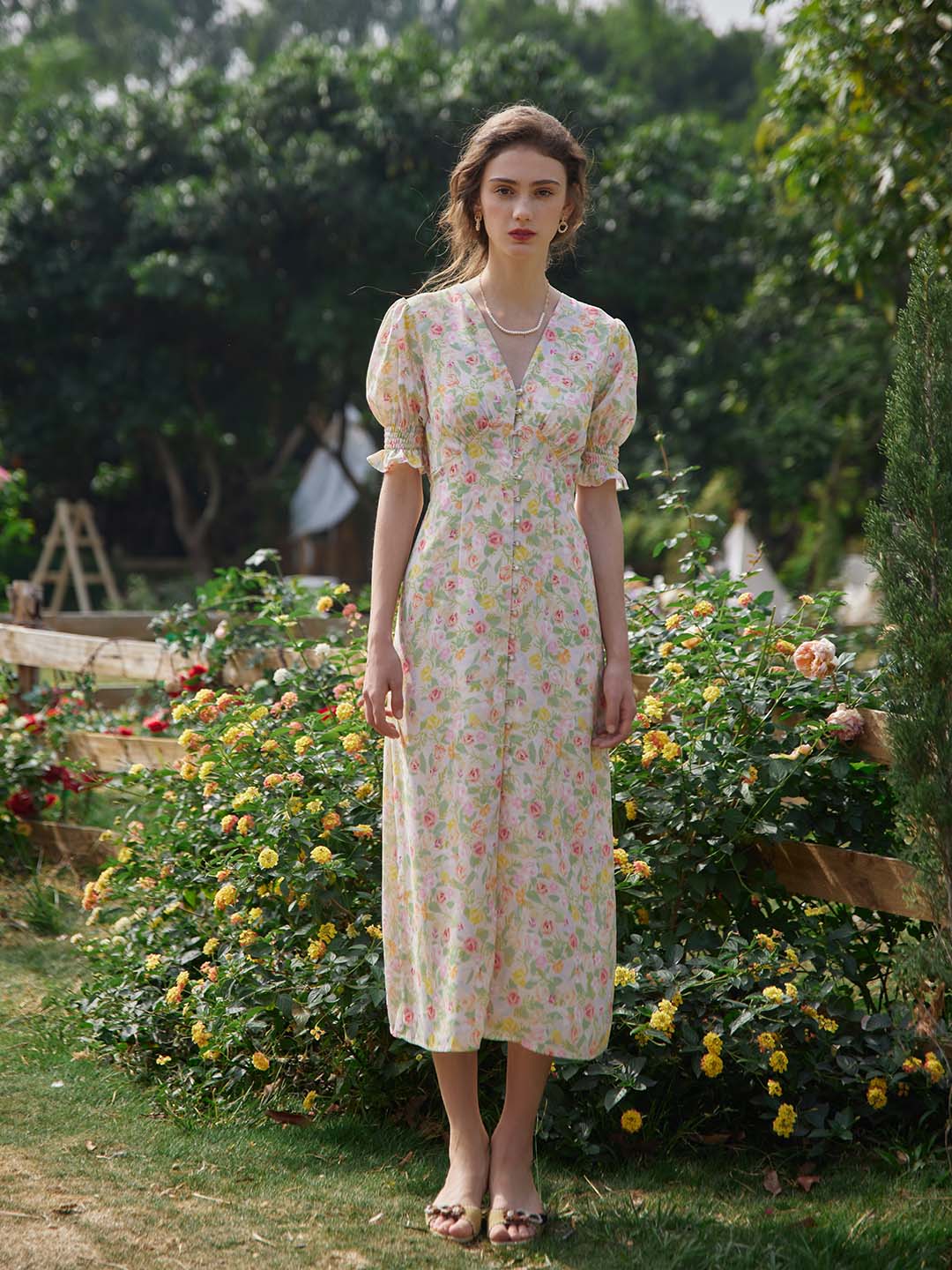 Kora Floral Printed Maxi Dress/Simple Retro/1200036