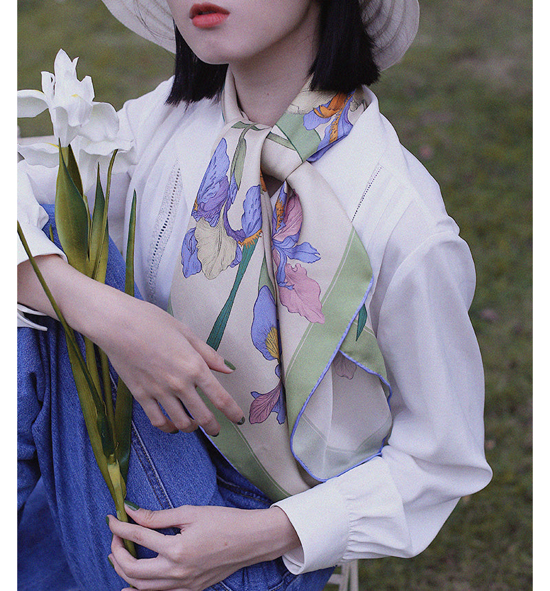 Chowxiaodou 16 Momme Iris Silk Twill Large Square Scarf 90*90