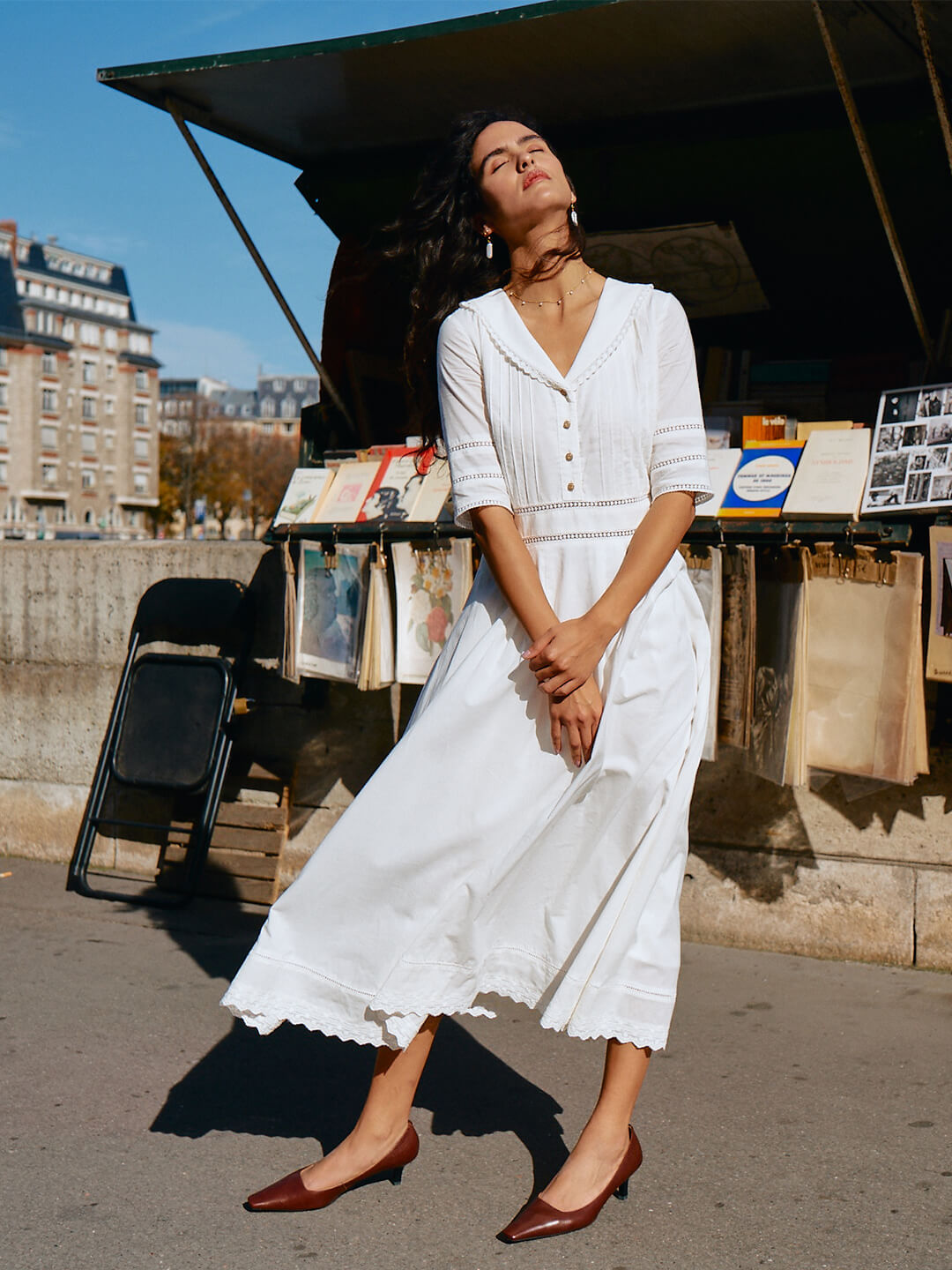 Fiona 100% Cotton White Midi Dress