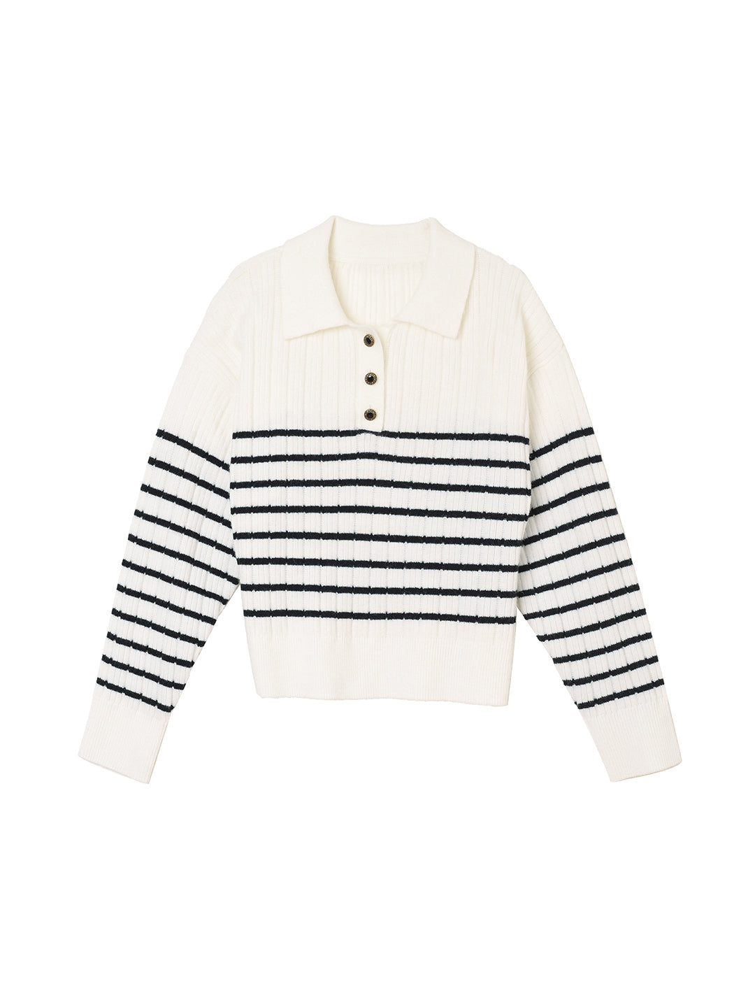 Davian Striped White Polo Knit Top/simple retro