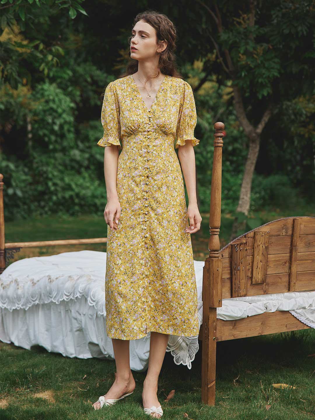 【Final Sale】 Kora Floral Printed Maxi Dress Yellow