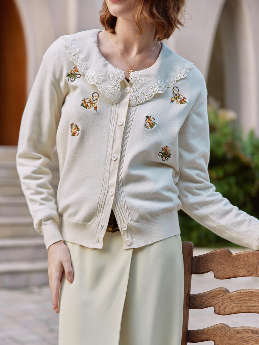 Kamila French Embroidery Cardigan/Simple Retro/22207