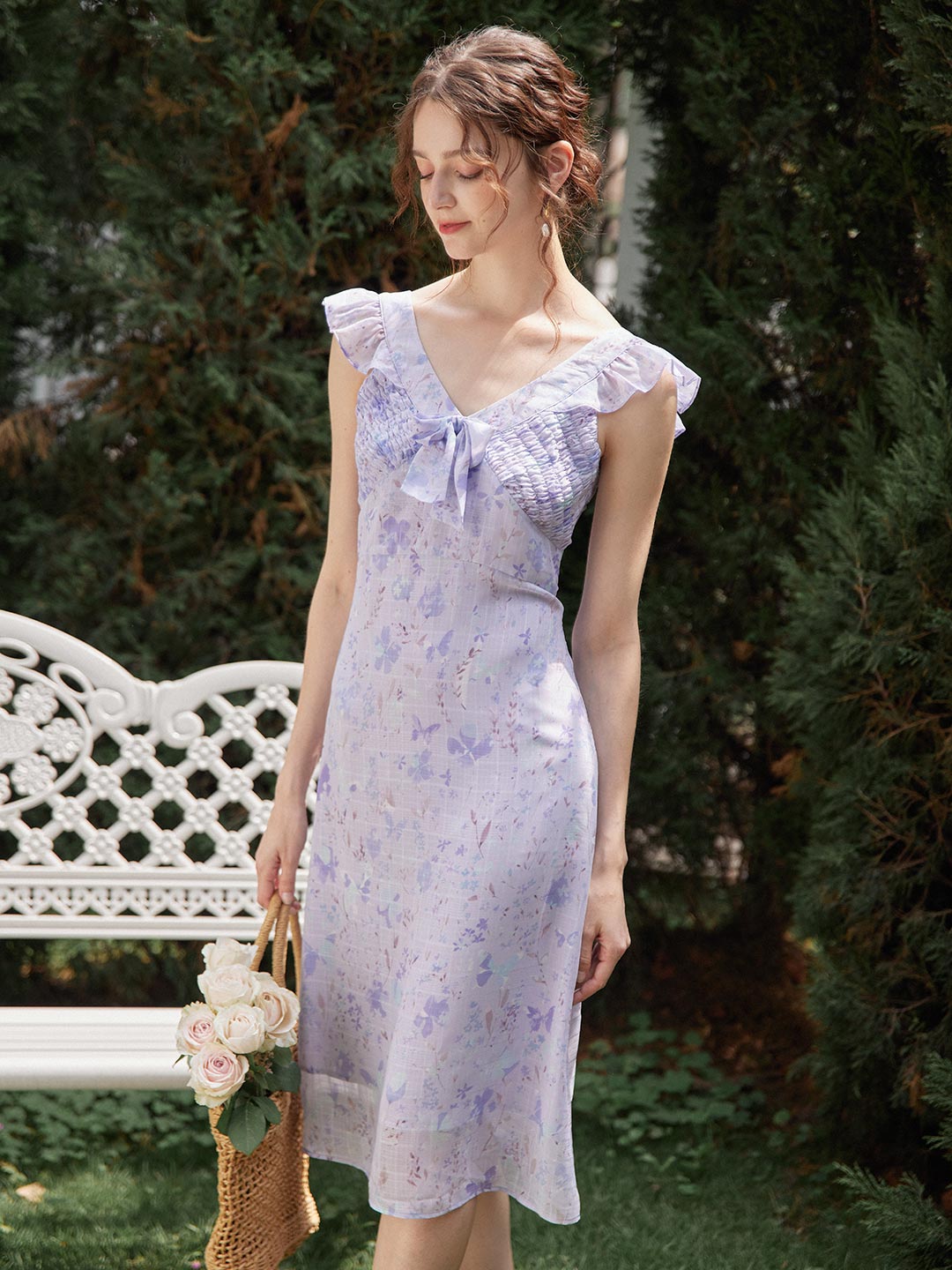 【Final Sale】Vanessa Chiffon V-Neck Printed Midi Dress