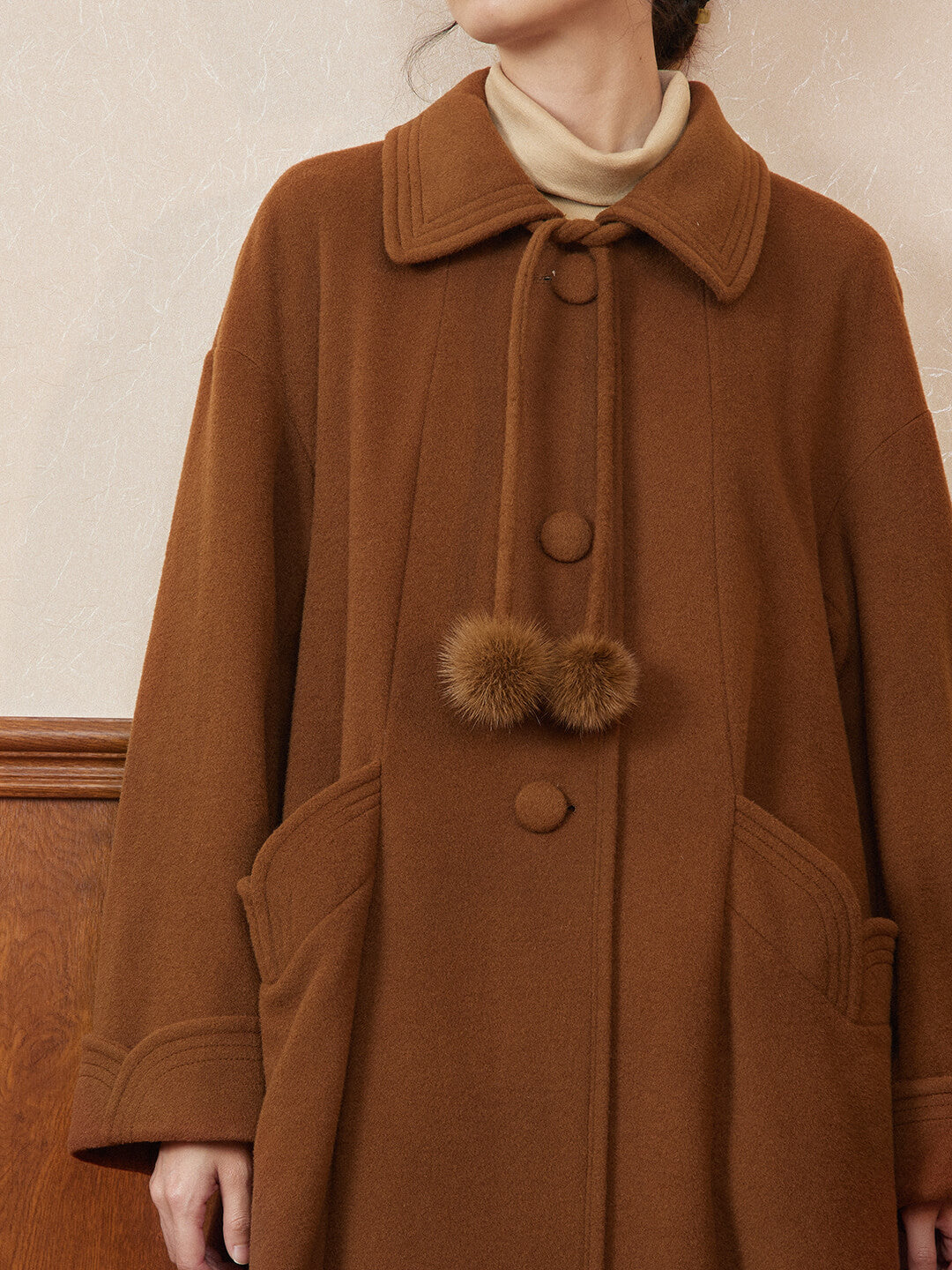 Bella Vintage 100% Wool Caramel Long Coat/Simple Retro/77007