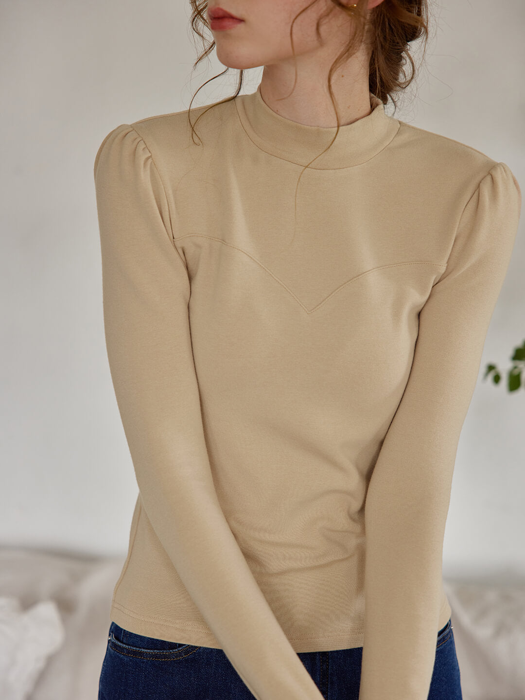 Jelena High Collar Khaki Knit Top/SIMPLERETRO