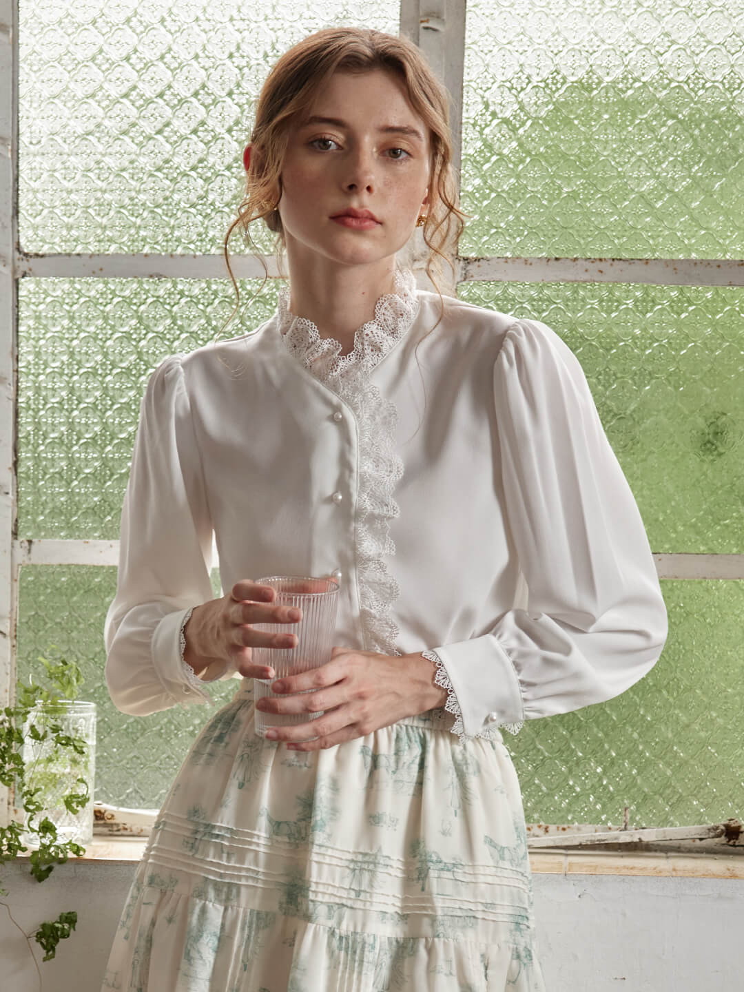 Hanna Puff Sleeve White Lace Blouse/SIMPLERETRO