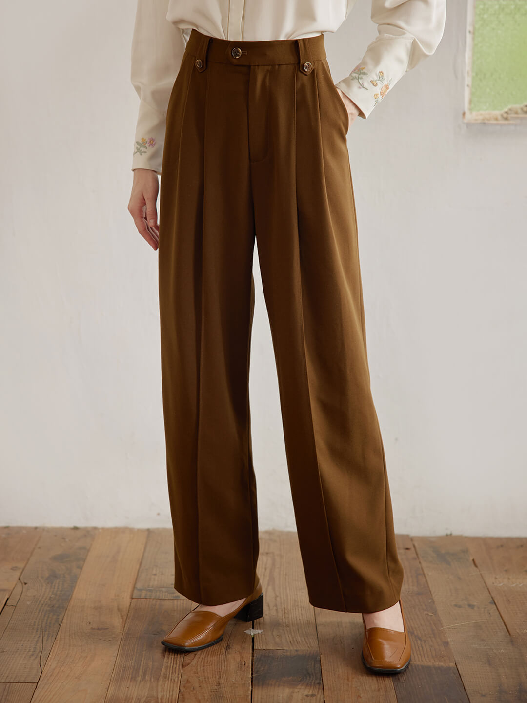 (Clearance) Andrea Brown Wide Leg Trousers