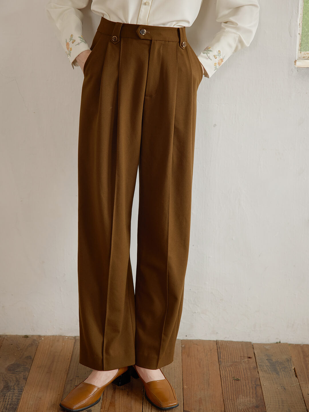 (Clearance) Andrea Brown Wide Leg Trousers