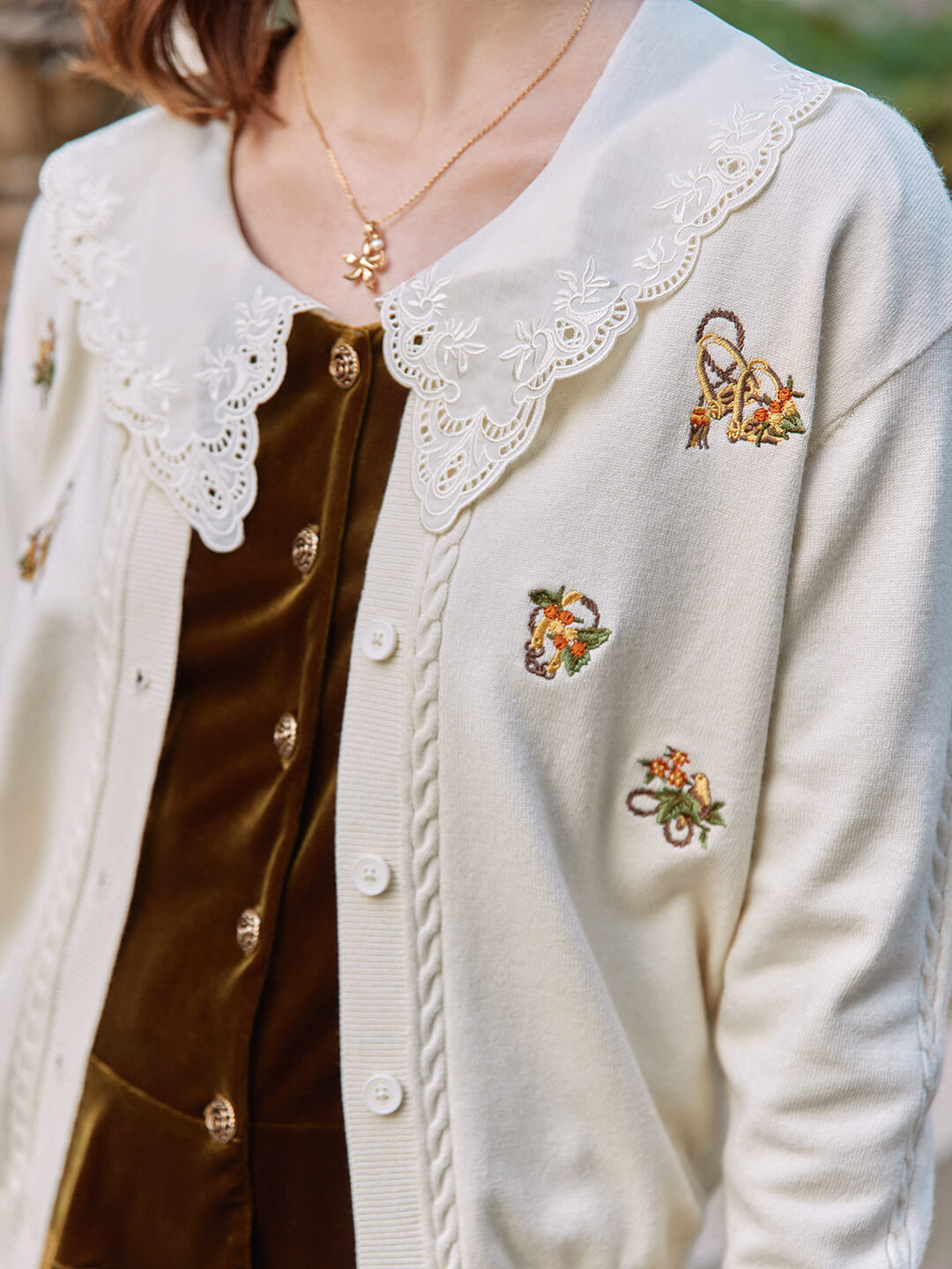 Kamila French Embroidery Cardigan/Simple Retro/22207