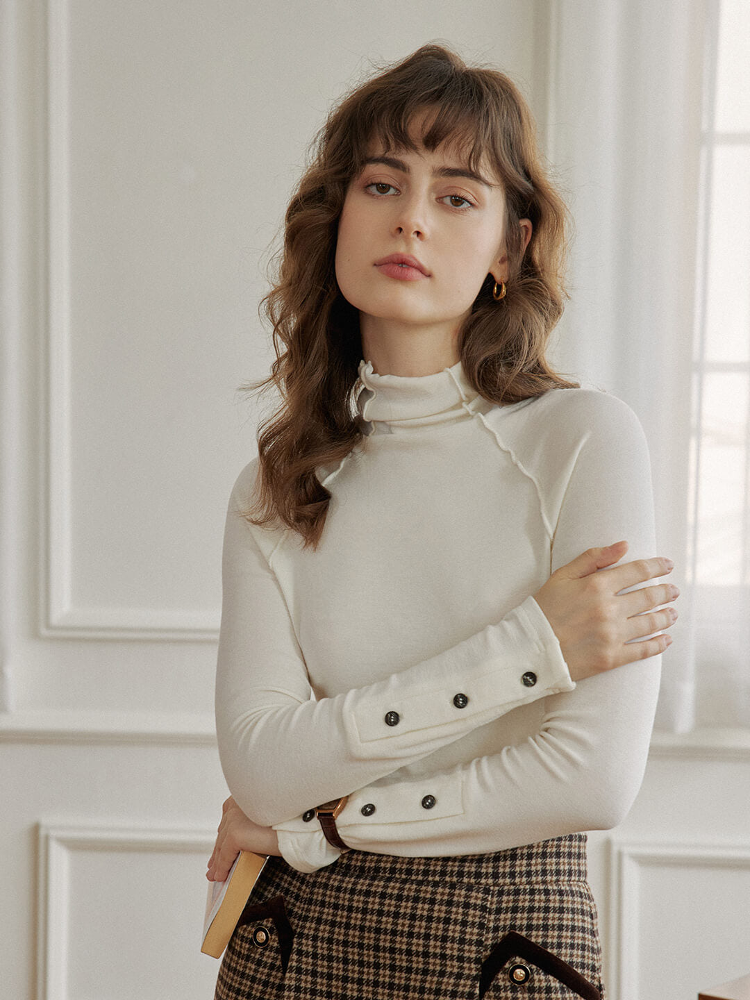 Arlette Turtleneck White Knit Top