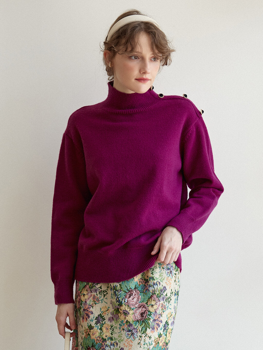 Ruby High Neck Purple Knit Sweater/SIMPLERETRO