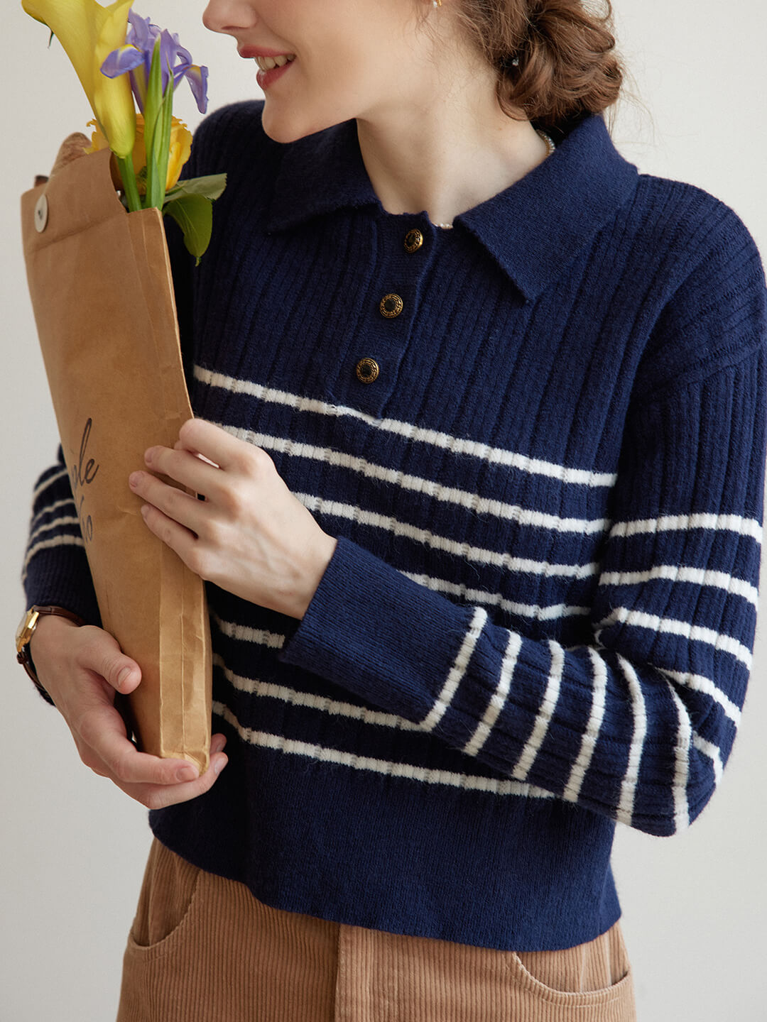 Davian Striped Blue Polo Knit Top/SIMPLERETRO