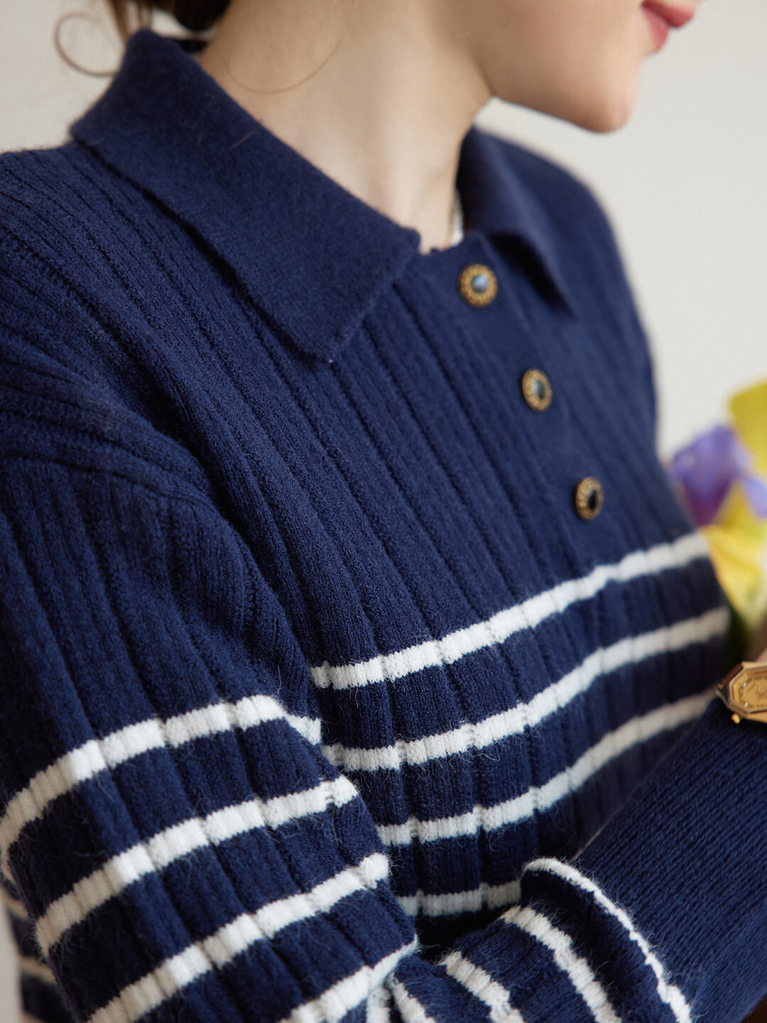 Davian Striped Blue Polo Knit Top/SIMPLERETRO