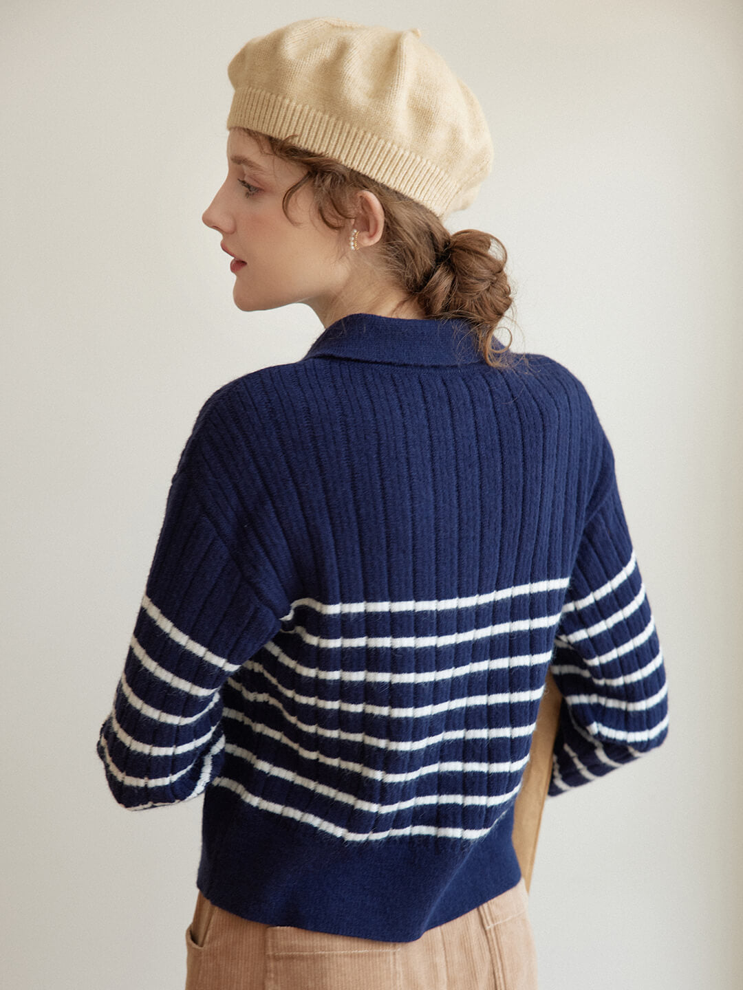 Davian Striped Blue Polo Knit Top/SIMPLERETRO