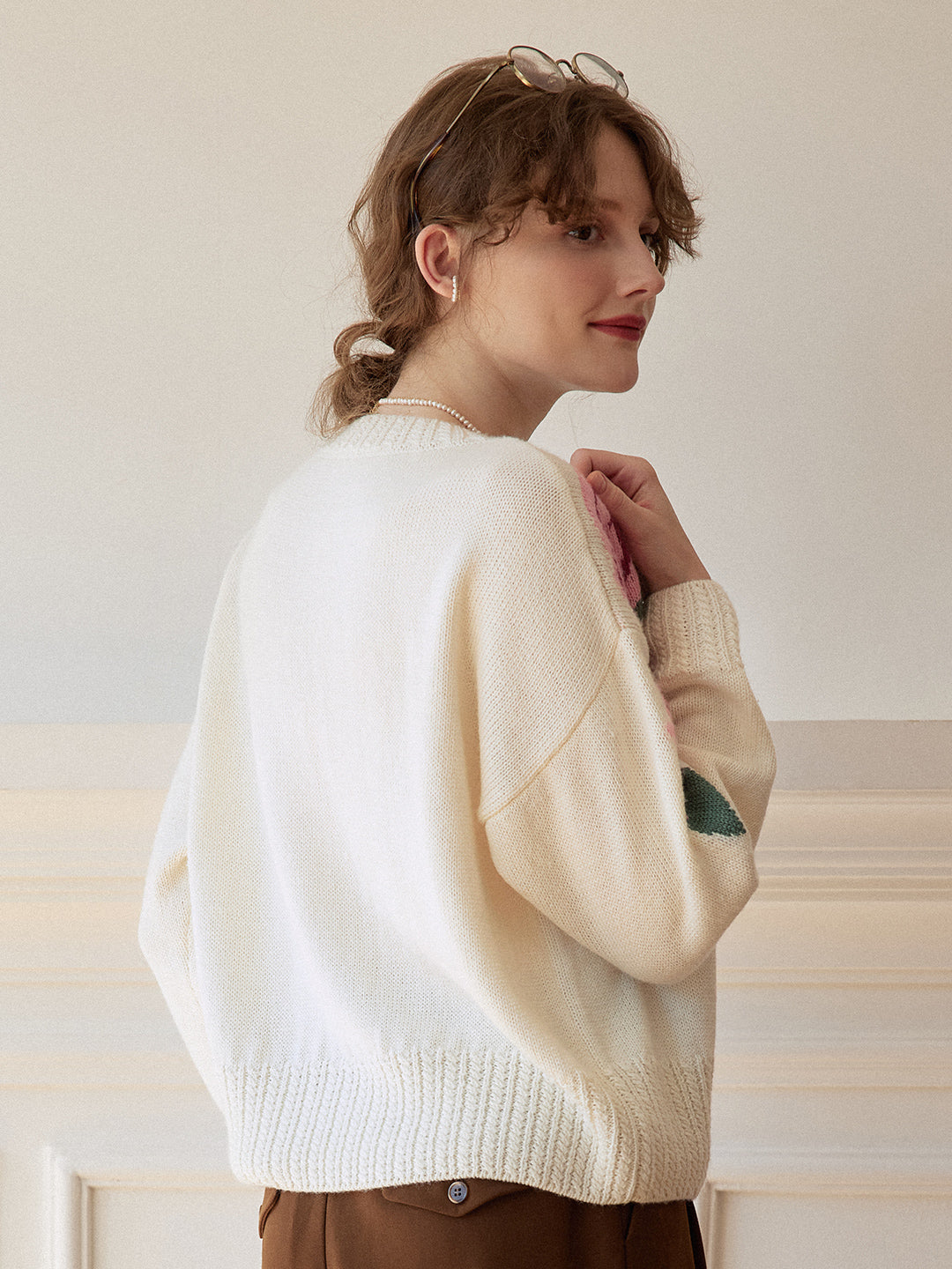 Noemi Rose Jacquard White Knit Sweater