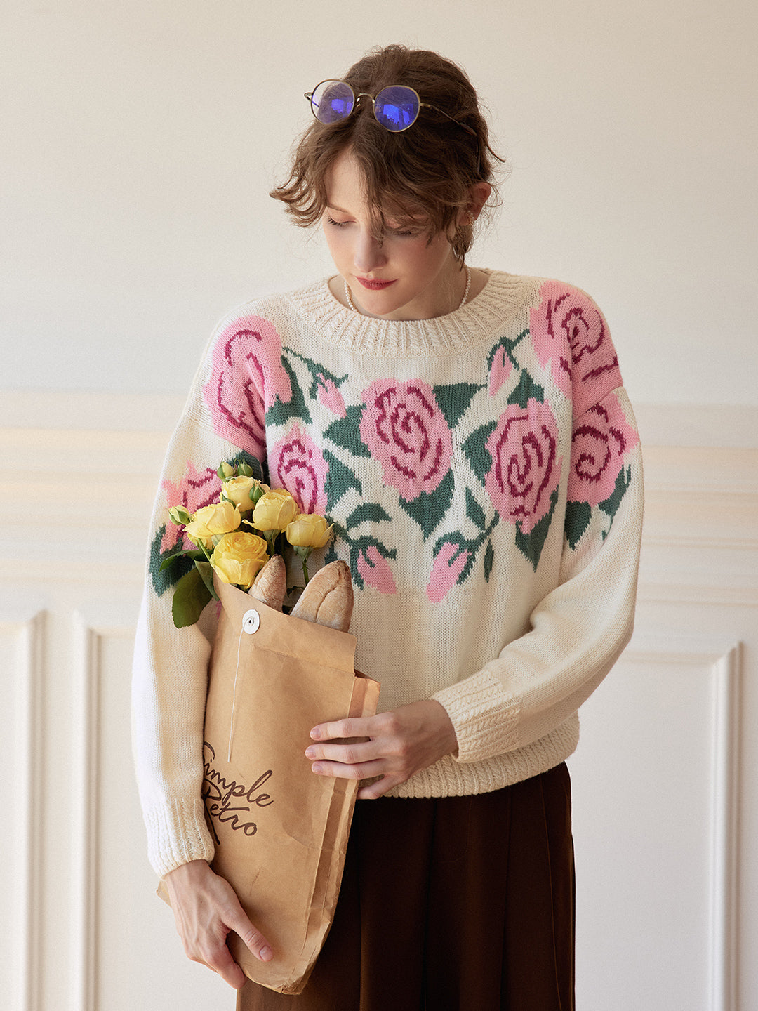 Noemi Rose Jacquard White Knit Sweater