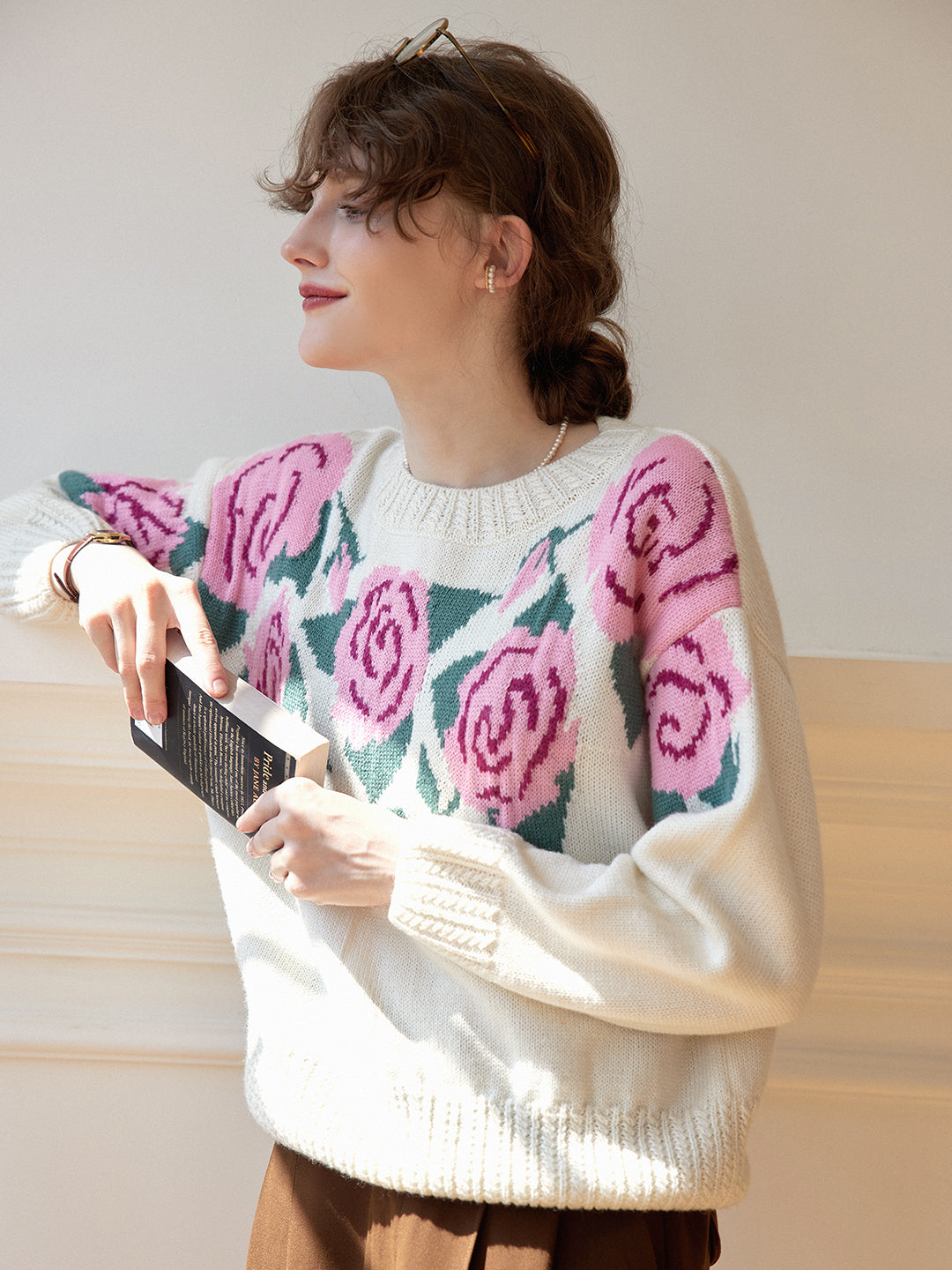 Noemi Rose Jacquard White Knit Sweater