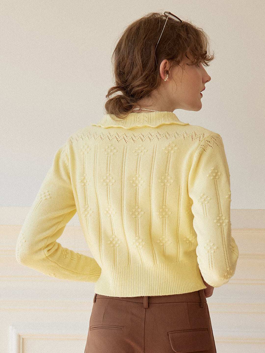 Jasmine Cable Polo Yellow Knit Sweater/simpleretro