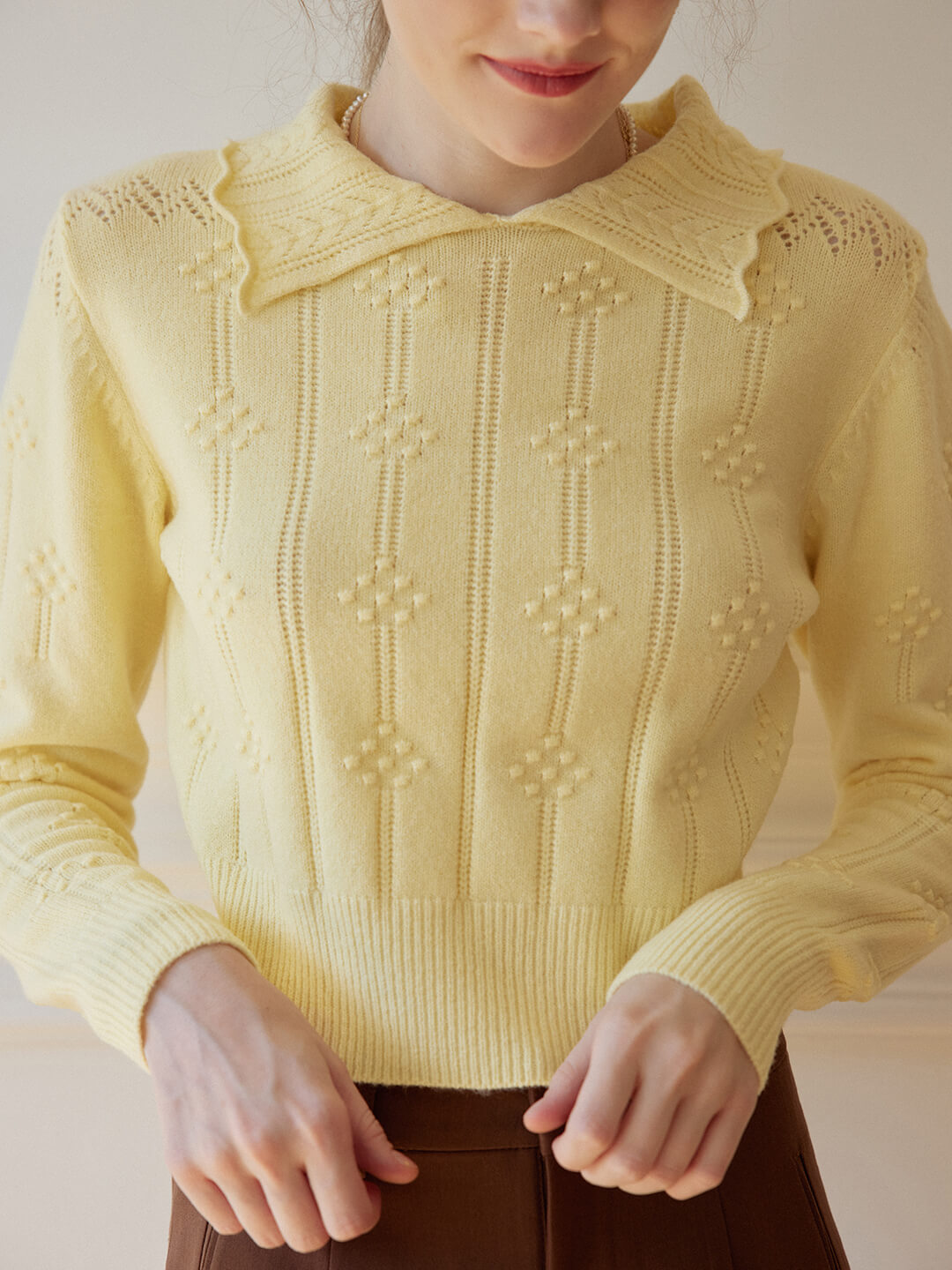 Jasmine Cable Polo Yellow Knit Sweater/simpleretro