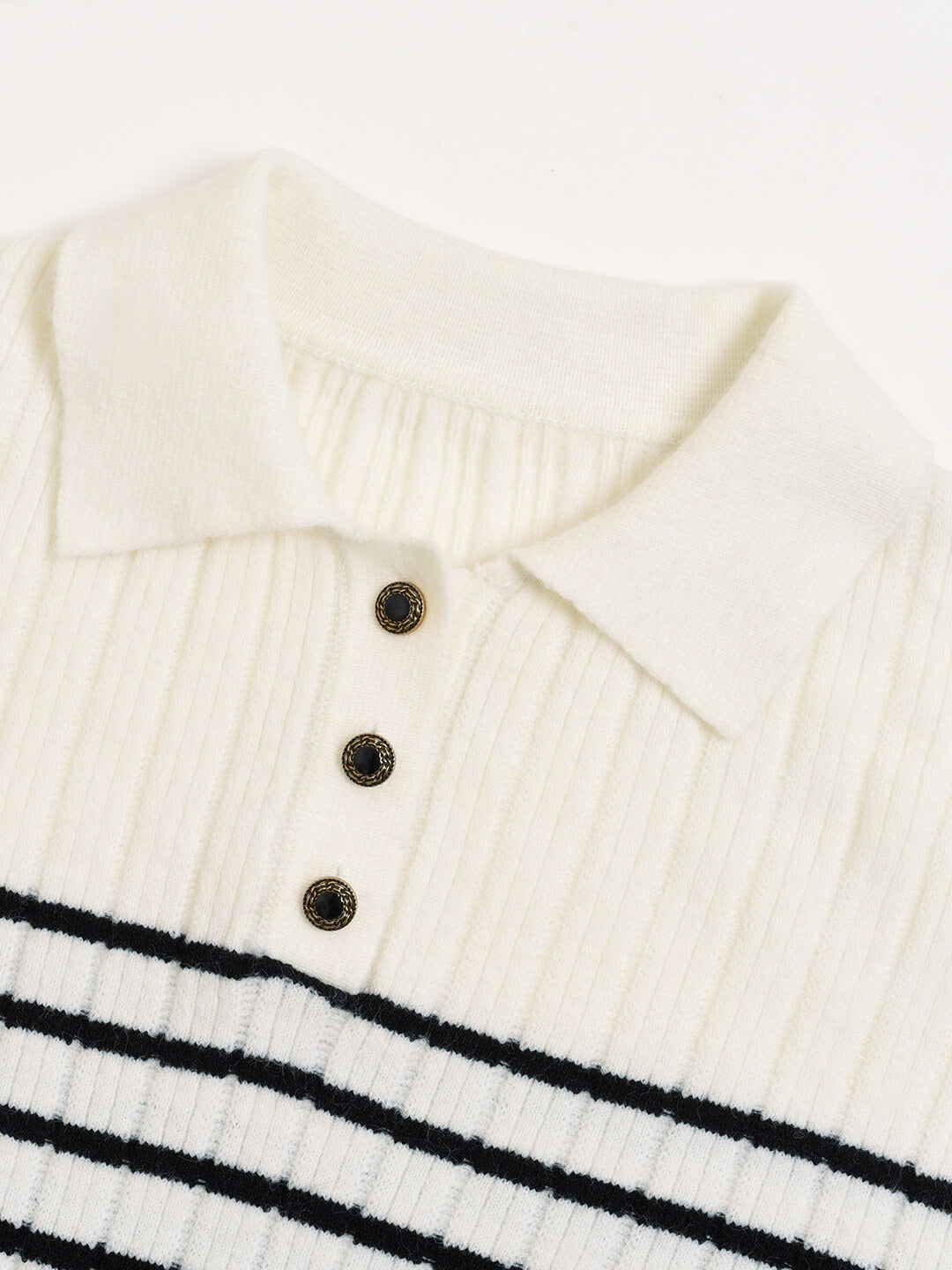 Davian Striped White Polo Knit Top/simple retro