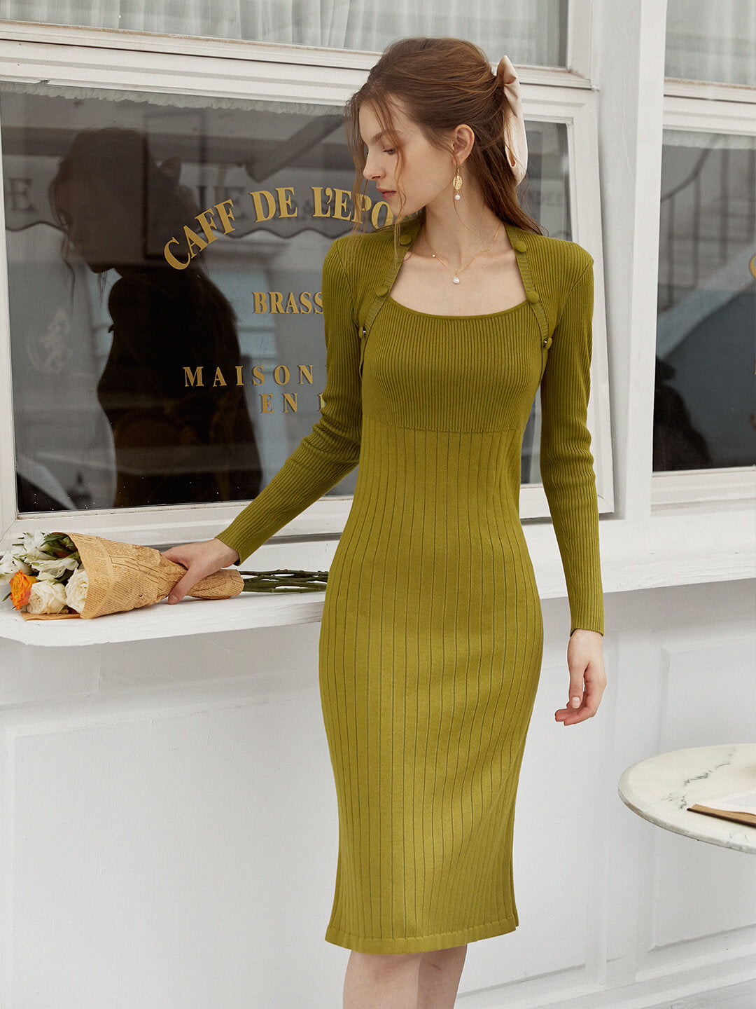 Tessa French Knitting Midi Dress/Simple Retro/11523