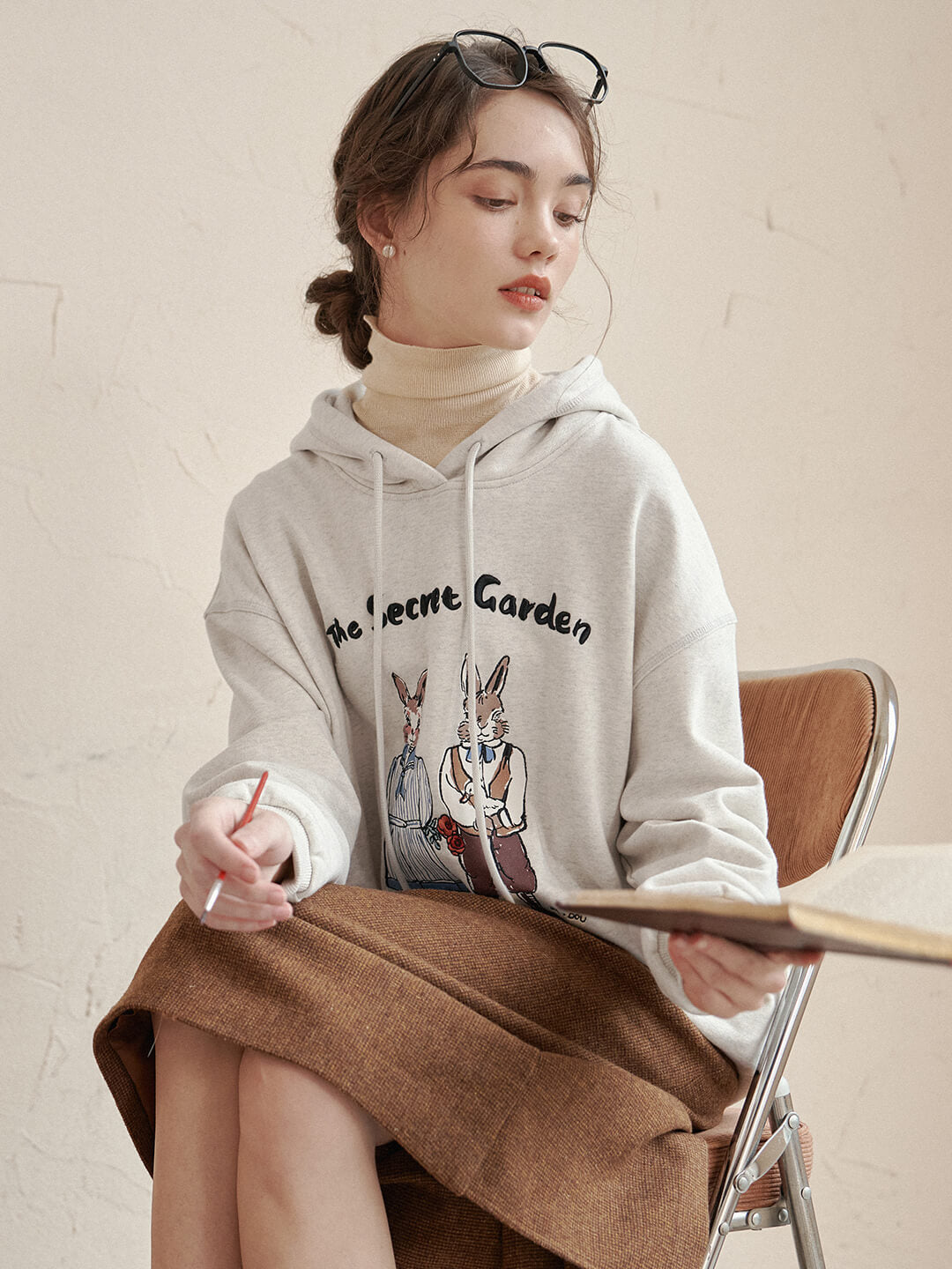 Rabbit Embroidered Hoodie