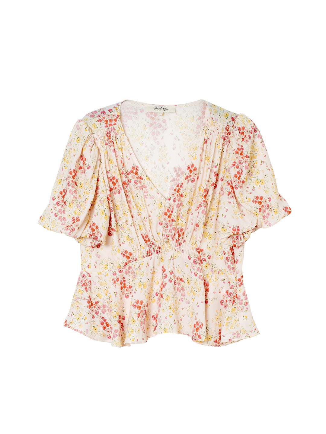 Luciana Tulip French Style Large V-neck Floral Shirt