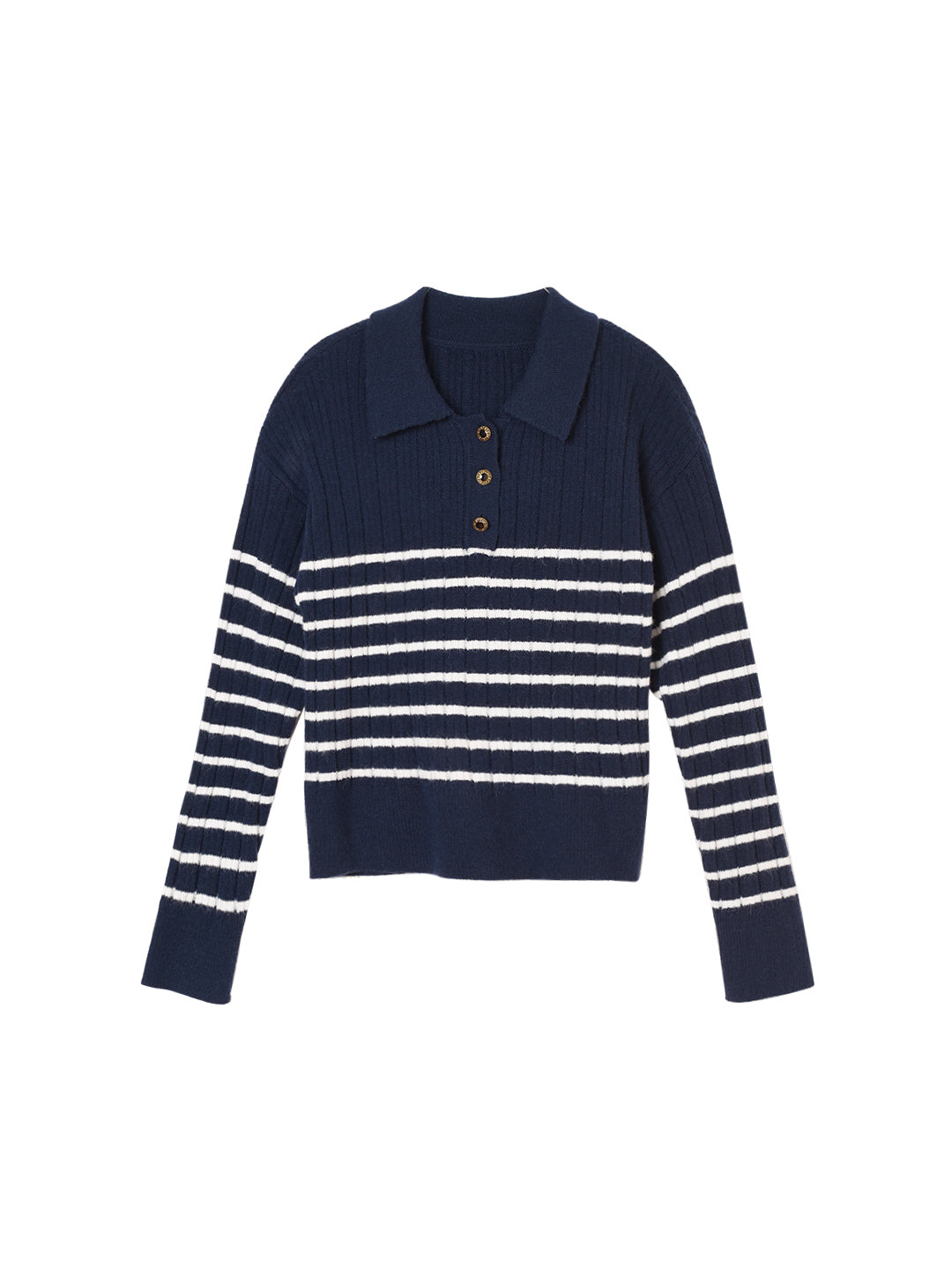 Davian Striped Blue Polo Knit Top/SIMPLERETRO