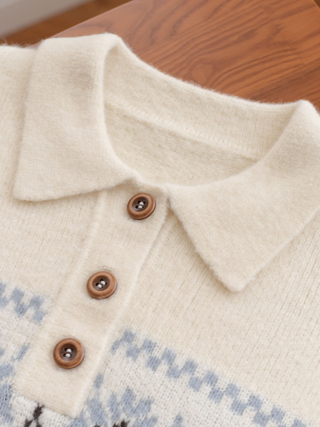 Norah Snowflake Jacquard Polo Fair Isle Knit Sweater