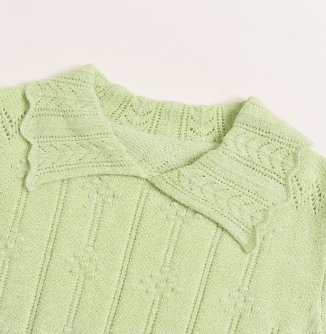 Jasmine Cable Polo Green Knit Sweater/SIMPLERETRO