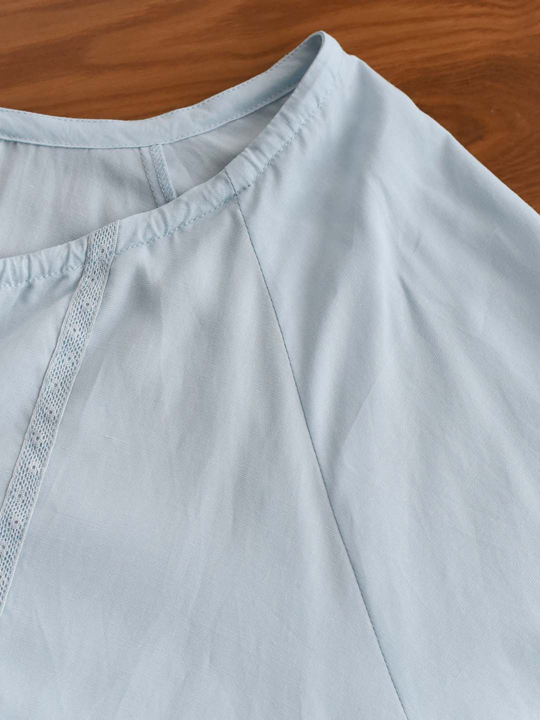 【Final Sale】Kenzie Cool Tencel Linen Light Blue Tie Blouse